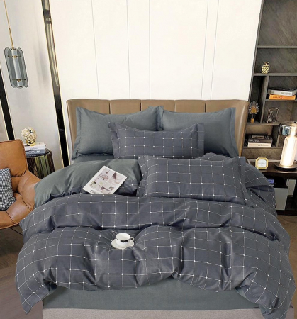 OFERTE SPECIALE - Lenjerie Din Bumbac Tip Finet 6 Piese Pentru Pat Dublu - Gri Inchis