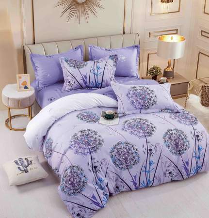 OFERTE SPECIALE - Lenjerie Din Bumbac Tip Finet 6 Piese Pentru Pat Dublu - Mov Cu Papadii