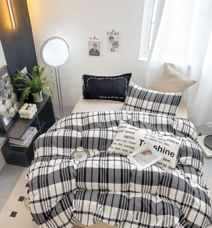 OFERTE SPECIALE - Lenjerie Din Bumbac Tip Finet 6 Piese Pentru Pat Dublu - Carouri