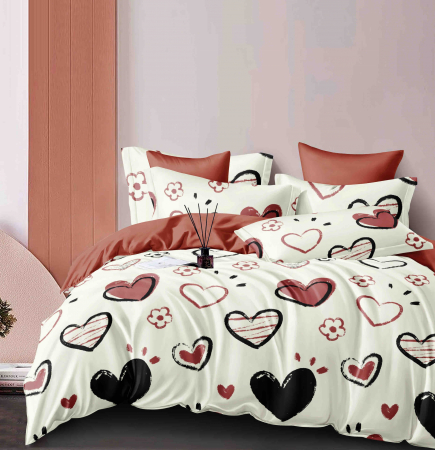 OFERTE SPECIALE - Lenjerie Din Bumbac Tip Finet 6 Piese Pentru Pat Dublu - Inimioare Colorate