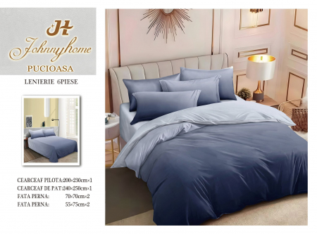 OFERTE SPECIALE - Lenjerie Din Bumbac Tip Finet 6 Piese Pentru Pat Dublu - Ombre Albastru