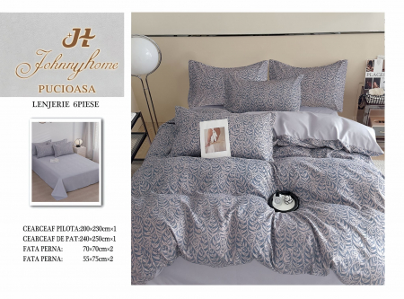 OFERTE SPECIALE - Lenjerie Din Bumbac Tip Finet 6 Piese Pentru Pat Dublu - Gri
