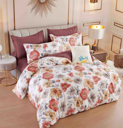 OFERTE SPECIALE - Lenjerie Din Bumbac Tip Finet 6 Piese Pentru Pat Dublu - Flori