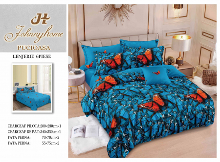 OFERTE SPECIALE - Lenjerie Din Bumbac Tip Finet 6 Piese Pentru Pat Dublu - Fluturi