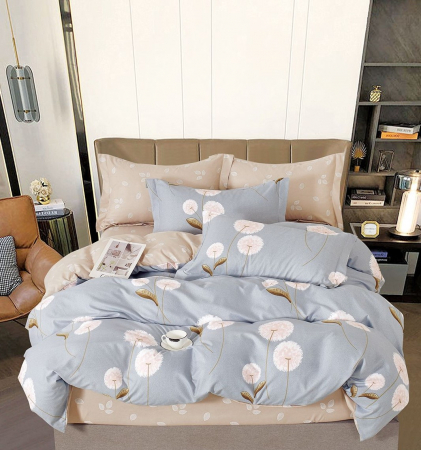 OFERTE SPECIALE - Lenjerie Din Bumbac Tip Finet 6 Piese Pentru Pat Dublu - Bleu cu Papadii