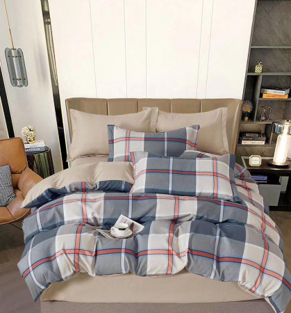 OFERTE SPECIALE - Lenjerie Din Bumbac Tip Finet 6 Piese Pentru Pat Dublu - Carouri Gri
