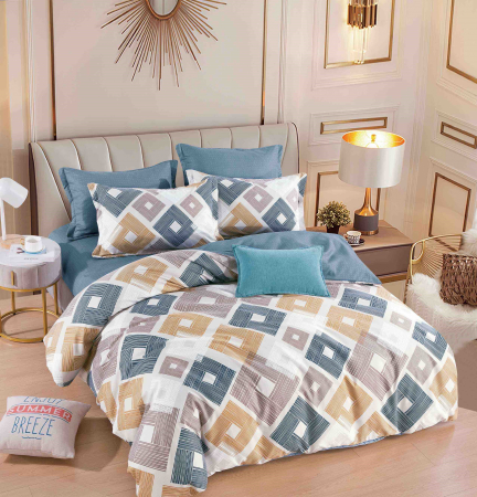 OFERTE SPECIALE - Lenjerie Din Bumbac Tip Finet 6 Piese Pentru Pat Dublu - Romburi colorate