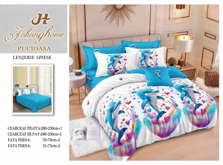 OFERTE SPECIALE - Lenjerie Din Bumbac Tip Finet 6 Piese Pentru Pat Dublu - Delfin