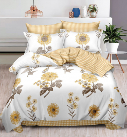OFERTE SPECIALE - Lenjerie Din Bumbac Tip Finet 6 Piese Pentru Pat Dublu - Floarea Soarelui
