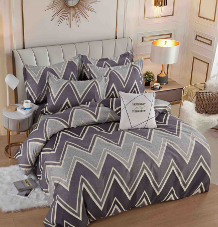 OFERTE SPECIALE - Lenjerie Din Bumbac Tip Finet 6 Piese Pentru Pat Dublu - Gri Modern