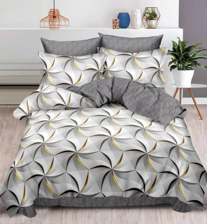 OFERTE SPECIALE - Lenjerie Din Bumbac Tip Finet 6 Piese Pentru Pat Dublu - Abstract Gri