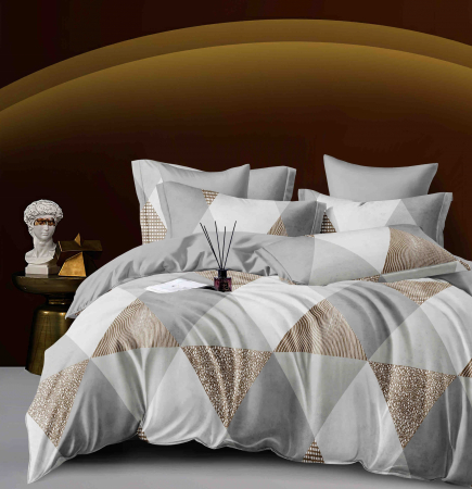 OFERTE SPECIALE - Lenjerie Din Bumbac Tip Finet 6 Piese Pentru Pat Dublu - Triunghiuri Modern