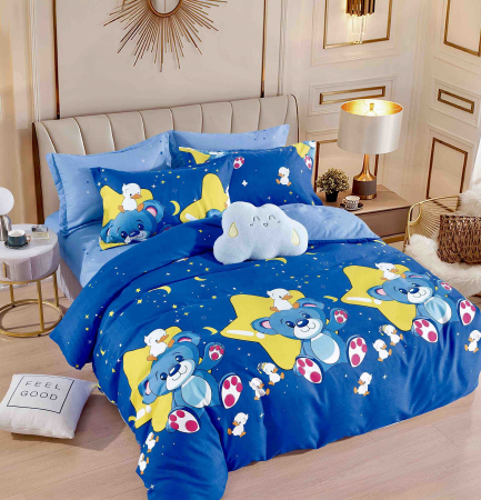 OFERTE SPECIALE - Lenjerie Din Bumbac Tip Finet 6 Piese Pentru Pat Dublu - Albastru cu Ursuleti