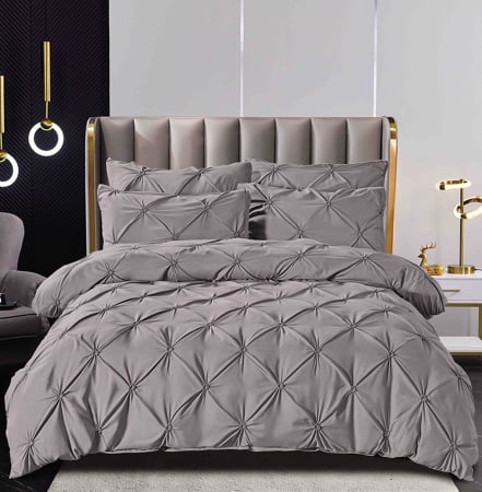 Lenjerii Uni - Lenjerie Pat Dublu Brodată cu Pliuri – 6 Piese, Bumbac Finet, Cearceaf Elastic