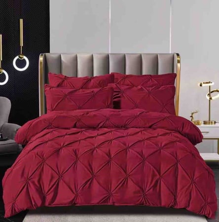 Lenjerie Pat Dublu Brodată cu Pliuri – 6 Piese, Bumbac Finet, Cearceaf Elastic