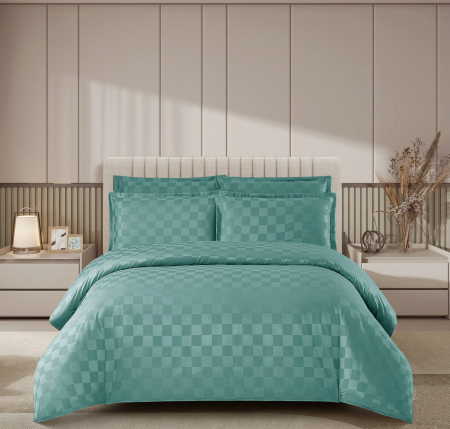 Lenjerie pat dublu, 4 Piese 100% Damasc PREMIUM, cu elastic