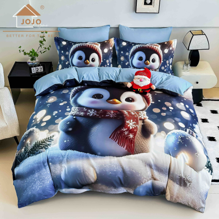 Set Lenjerie de Pat Crăciun 5D cu Elastic – 6 Piese pentru Pat Dublu, Christmas Collection