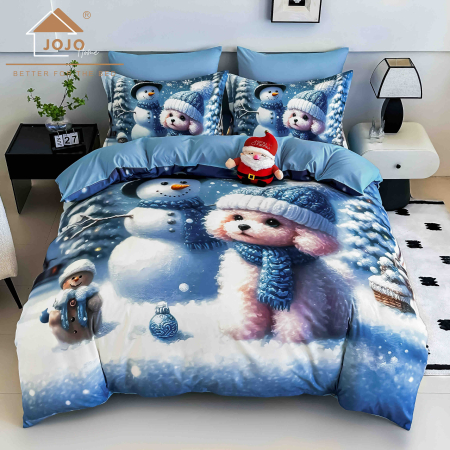 Set Lenjerie de Pat Crăciun 5D cu Elastic – 6 Piese pentru Pat Dublu, Christmas Collection