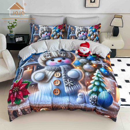 Set Lenjerie de Pat Crăciun 5D cu Elastic – 6 Piese pentru Pat Dublu, Christmas Collection