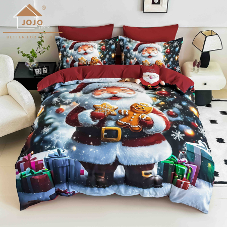 Set Lenjerie de Pat Crăciun 5D cu Elastic – 6 Piese pentru Pat Dublu, Christmas Collection