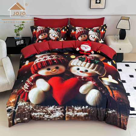 Set Lenjerie de Pat Crăciun 5D cu Elastic – 6 Piese pentru Pat Dublu, Christmas Collection