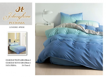 OFERTE SPECIALE - Lenjerie Pat Dublu, 4 Piese, Bumbac Satinat Superior - Ombre Albastru, LP-EBSS-99
