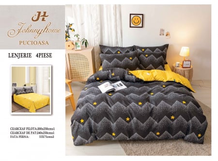 OFERTA TRIO Lenjerii Bumbac La Doar 199 RON - Lenjerie Pat Dublu, 4 Piese, Bumbac Satinat Superior - Mountain, LP-EBSS-82