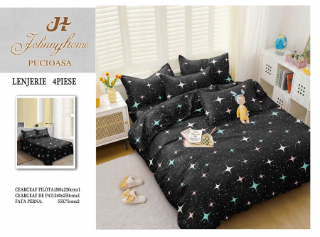 OFERTE SPECIALE - Lenjerie Pat Dublu, 4 Piese, Bumbac Satinat Superior - Sparkle, LP-EBSS-96