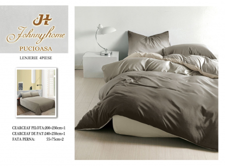 OFERTE SPECIALE - Lenjerie Pat Dublu, 4 Piese, Bumbac Satinat Superior - Ombre Maro, LP-EBSS-95