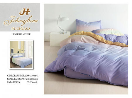 OFERTE SPECIALE - Lenjerie Pat Dublu, 4 Piese, Bumbac Satinat Superior - Ombre Bleu, LP-EBSS-81