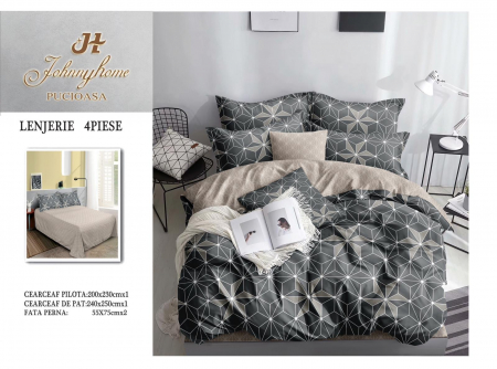 OFERTE SPECIALE - Lenjerie Pat Dublu, 4 Piese, Bumbac Satinat Superior - Gri, LP-EBSS-117
