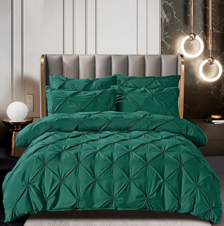Set Lenjerie Pat 2 Persoane Bumbac Finet Uni cu Pliuri, 6 Piese, Fără Elastic