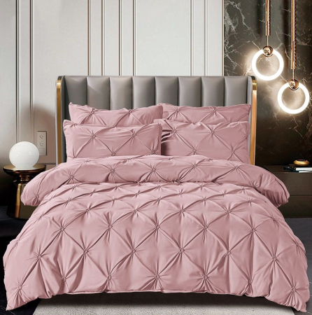 Set Lenjerie Pat 2 Persoane Bumbac Finet Uni cu Pliuri, 6 Piese, Fără Elastic