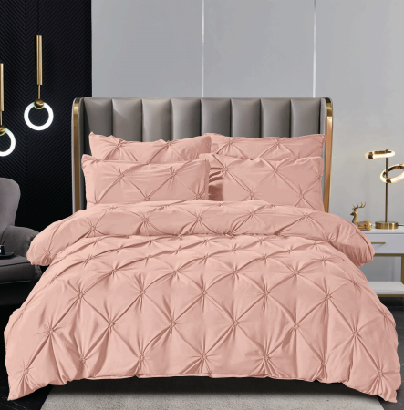 Set Lenjerie Pat 2 Persoane Bumbac Finet Uni cu Pliuri, 6 Piese, Fără Elastic