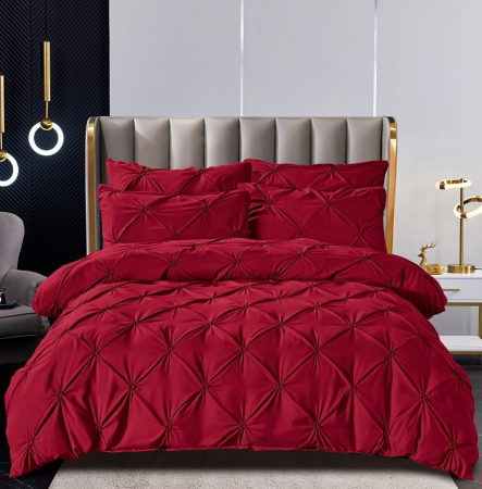 Set Lenjerie Pat 2 Persoane Bumbac Finet Uni cu Pliuri, 6 Piese, Fără Elastic