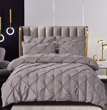 Set Lenjerie Pat 2 Persoane Bumbac Finet Uni cu Pliuri, 6 Piese, Fără Elastic