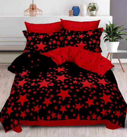 OFERTE SPECIALE - Lenjerie Pat Dublu, Bumbac Finet, 6 Piese, CU ELASTIC - Red Stars