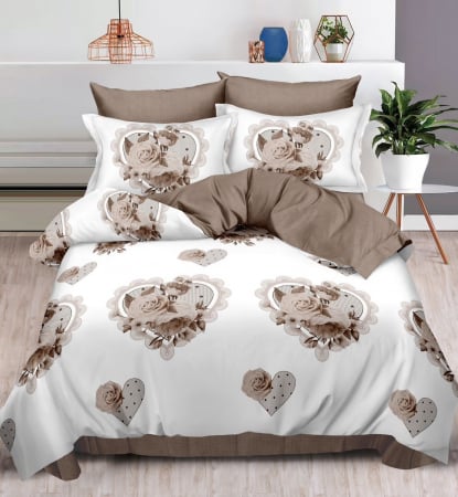 OFERTE SPECIALE - Lenjerie Pat Dublu, Bumbac Finet, 6 Piese, CU ELASTIC - Trandafiri & Inimioare
