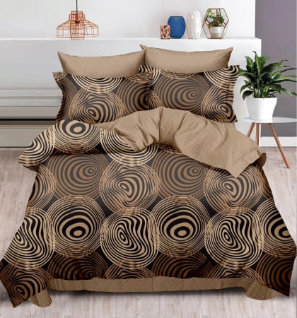 OFERTE SPECIALE - Lenjerie Pat Dublu, Bumbac Finet, 6 Piese, CU ELASTIC - Brown Pattern