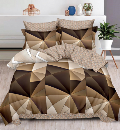 OFERTE SPECIALE - Lenjerie Pat Dublu, Bumbac Finet, 6 Piese, CU ELASTIC - Geometric Maro