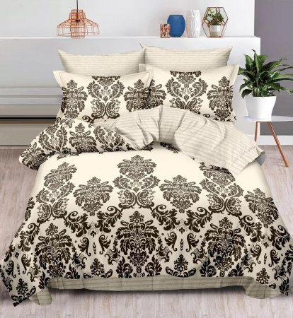 OFERTE SPECIALE - Lenjerie Pat Dublu, Bumbac Finet, 6 Piese, CU ELASTIC - Crem Royal