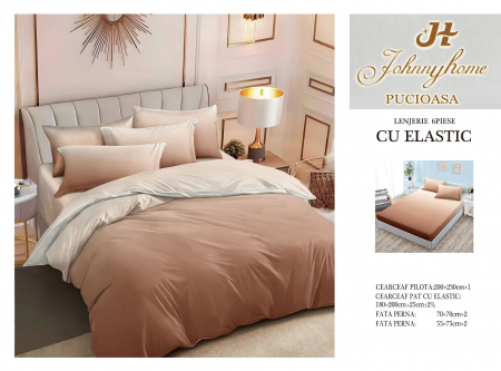 OFERTE SPECIALE - Lenjerie Pat Dublu, Bumbac Finet, 6 Piese, CU ELASTIC - Ombre Portocaliu