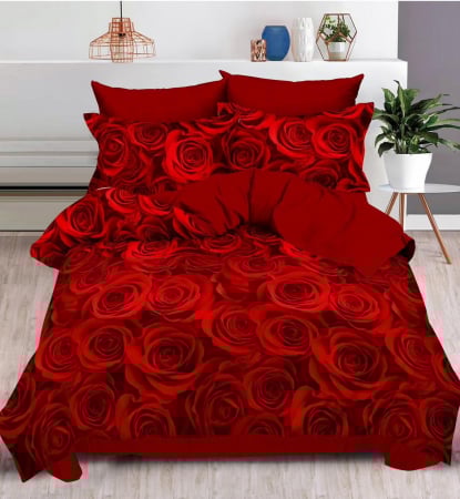 OFERTE SPECIALE - Lenjerie Pat Dublu, Bumbac Finet, 6 Piese, CU ELASTIC - Red Roses