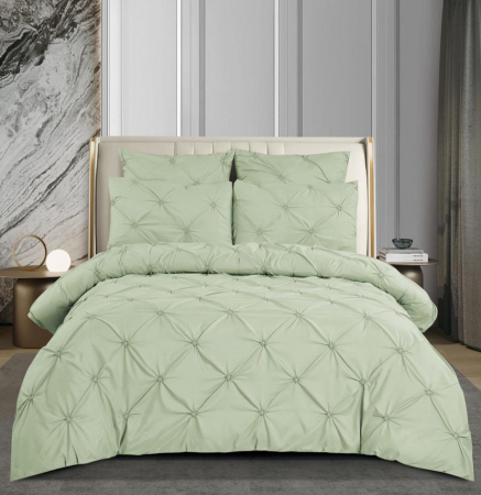 Lenjerii de pat - Lenjerie Pat Dublu, Bumbac Finet, 6 Piese, Uni cu Pliuri, CU ELASTIC - Verde Deschis