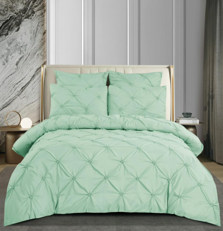 Lenjerii Uni Cu Pliuri Cearceaf Pat Cu Elastic - Lenjerie Pat Dublu, Bumbac Finet, 6 Piese, Uni cu Pliuri, CU ELASTIC - Verde Menta