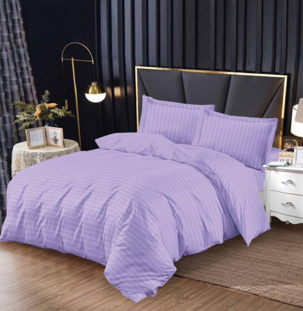 Lenjerii de Pat Bumbac 100% Damasc - Confort și Eleganță în Dormitor - Lenjerie pat dublu Bumbac tip Damasc, 4 Piese, cu elastic - Lila