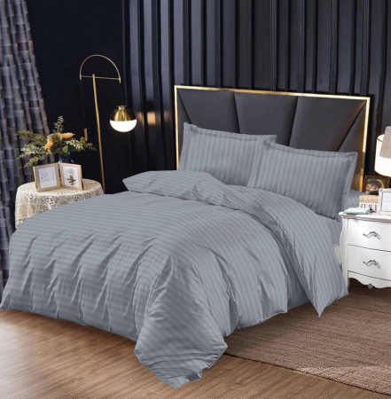 Lenjerii de Pat Bumbac 100% Damasc - Confort și Eleganță în Dormitor - Lenjerie pat dublu Bumbac tip Damasc, 4 Piese, cu elastic - Gri Deschis
