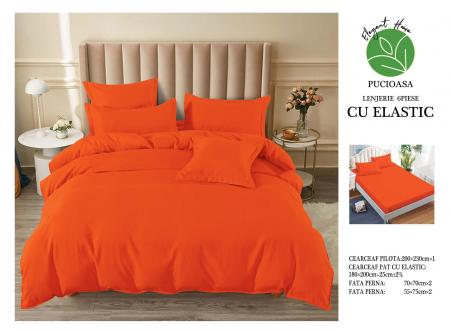 OFERTE SPECIALE - Lenjerie pat dublu, cu elastic, 6 piese - Uni Portocaliu