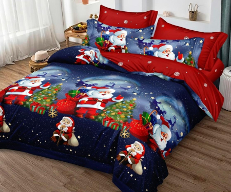 Lenjerie Pat Dublu din Bumbac Tip Finet, cu Elastic, 6 Piese – Christmas Collection