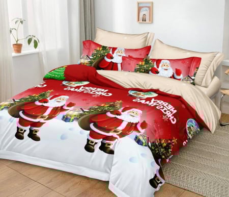 Lenjerie Pat Dublu din Bumbac Tip Finet, cu Elastic, 6 Piese – Christmas Collection